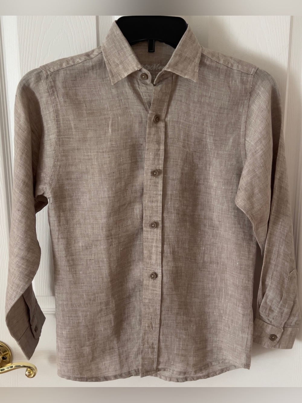 B Moon Boys Sz 12 Beige Long Sleeve Linen BUTTON DOWN Dress  Shirt